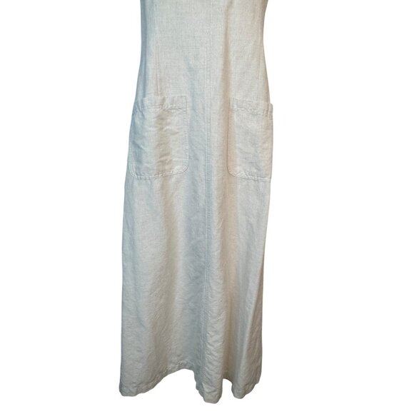 L.L. Bean 6 Petite Beige Linen Blend Sleeveless Midi Back Cross Straps & Pockets - Picture 5 of 12